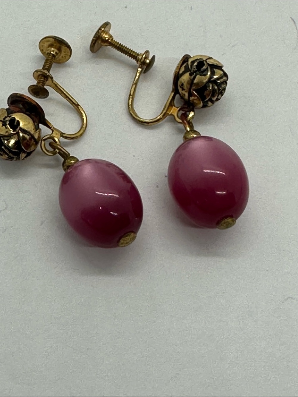 Gold-Tone Clip-On Earrings with Pink Bead Drops